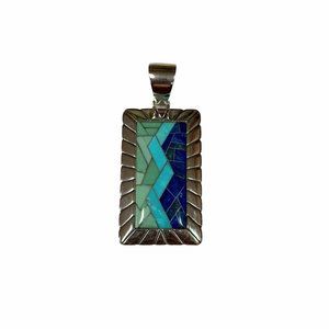 Carolyn Pollack Lapis and Turquoise Inlaid Sterling Silver Pendant